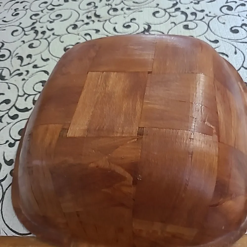 Vintage  wooden Basket Weave Bowl